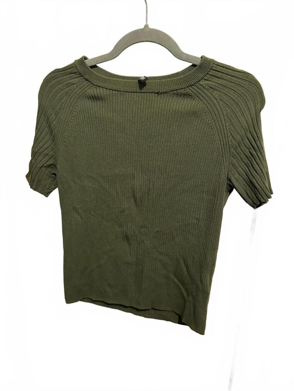 Olive Ribbed Short Sleeve Top